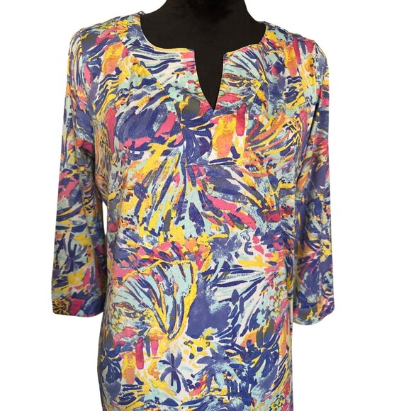 Island Collection Stella Parker Womens Tropical Print Multicolor Tunic Dress Wit - Picture 2 of 5
